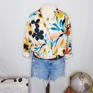 Anthropologie Floral Poplin Button Down Blouse Size Small NWT